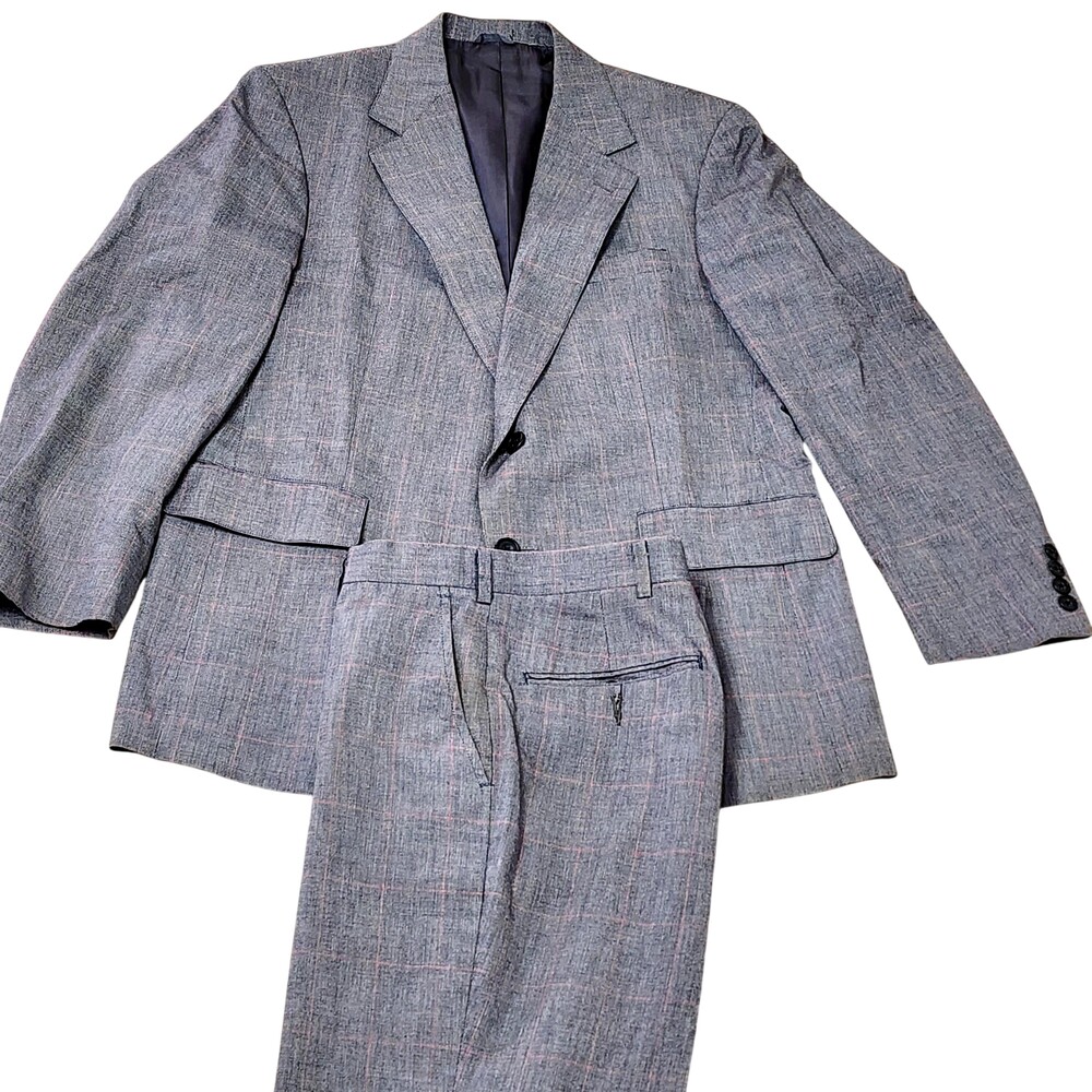 The Man's Shop Suit Mens 46 36x28 Gray Tweed Plaid 2 Piece Short Classic Fit